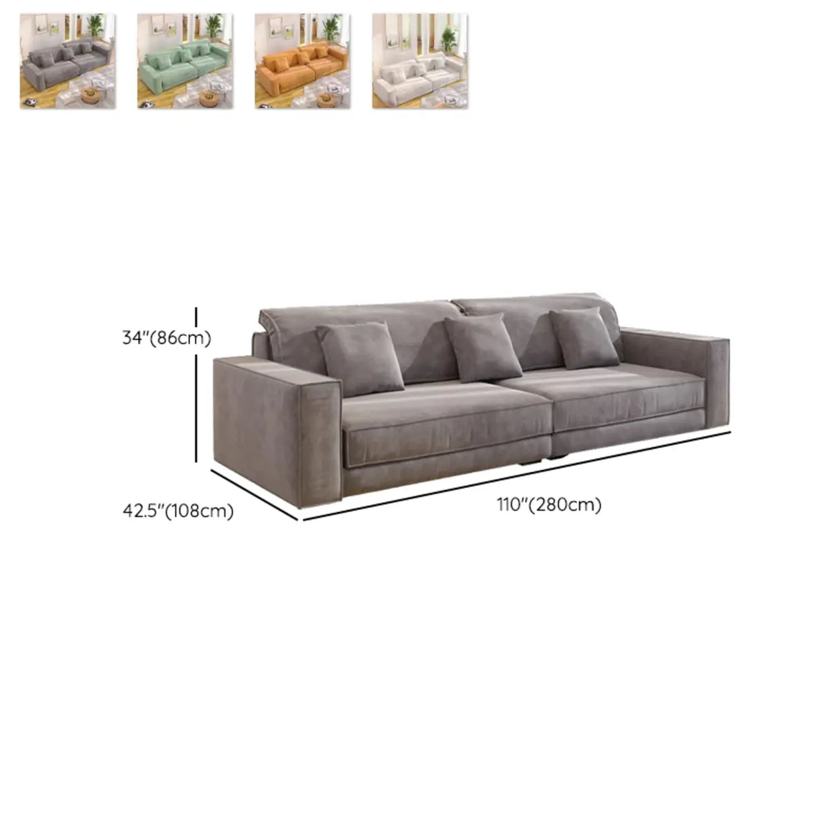 Grey Abrasive Cloth Fabric Cushion Back Extra Long Sofa 