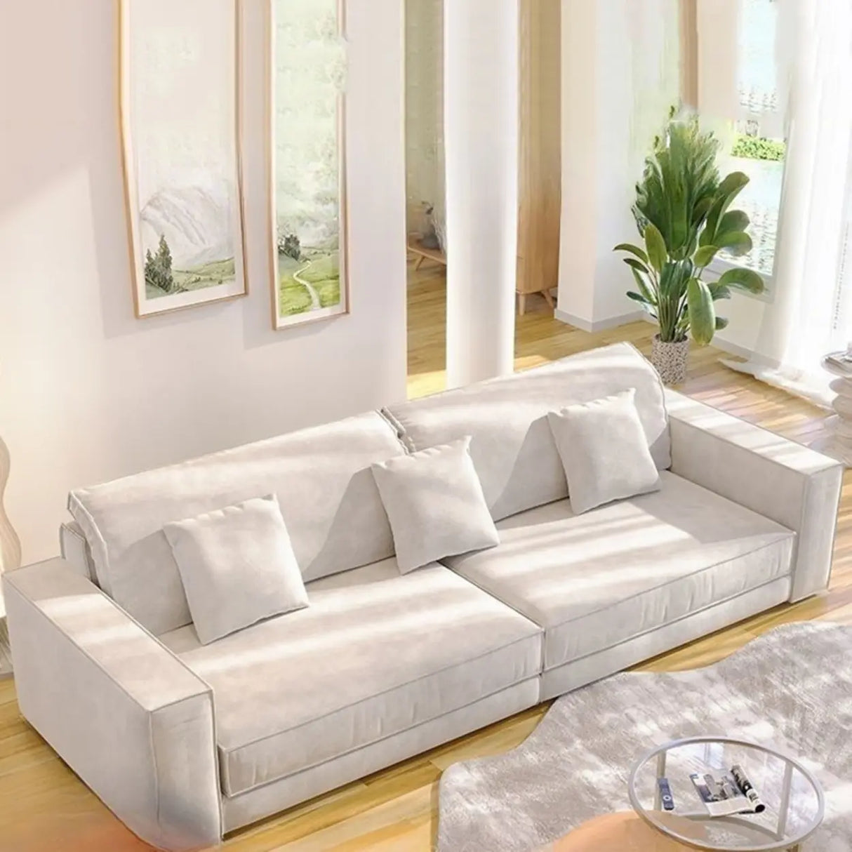 Grey Abrasive Cloth Fabric Cushion Back Extra Long Sofa Image - 7