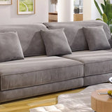 Grey Abrasive Cloth Fabric Cushion Back Extra Long Sofa Image - 8