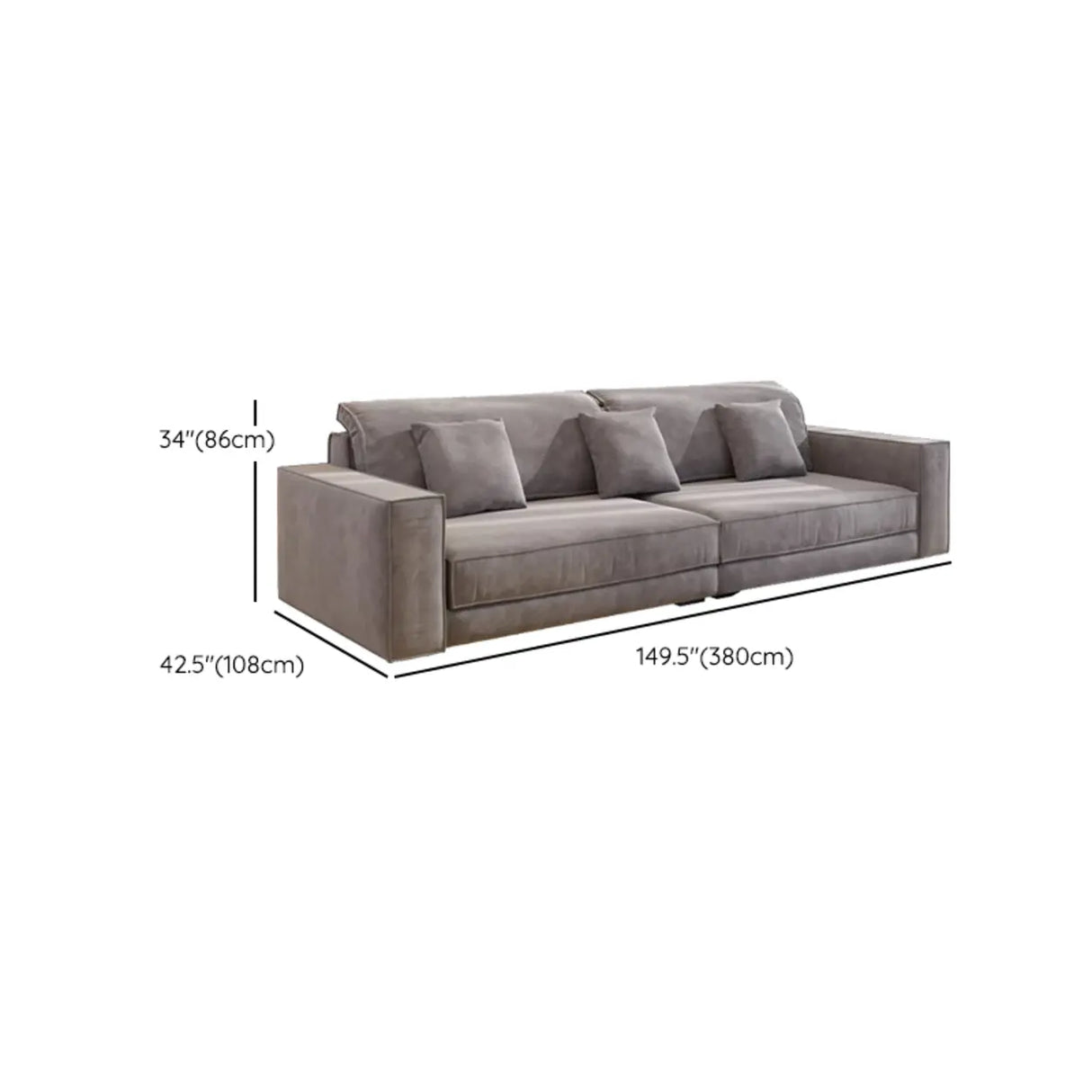 Grey Abrasive Cloth Fabric Cushion Back Extra Long Sofa Image - 17