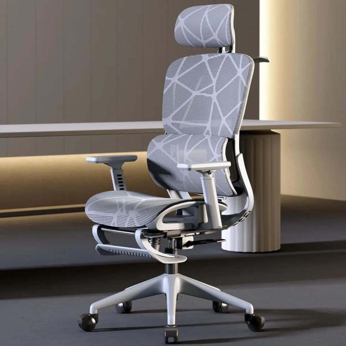 Grey Adjustable Ergonomic Mesh Office Chair with Headrest Image - 1