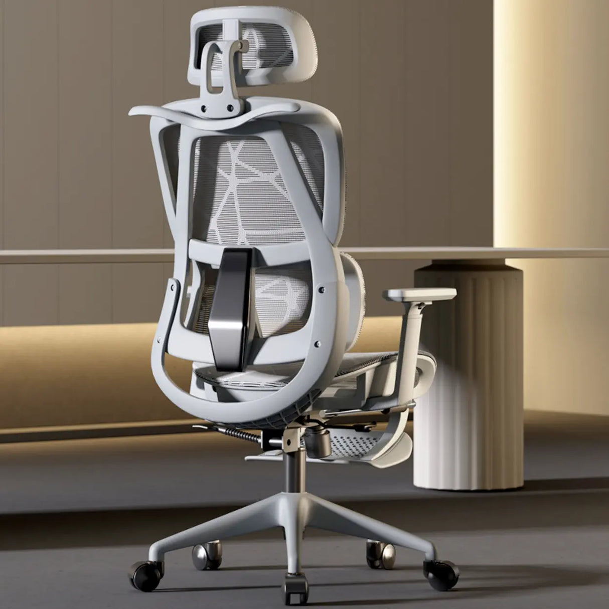 Grey Adjustable Ergonomic Mesh Office Chair with Headrest Image - 11