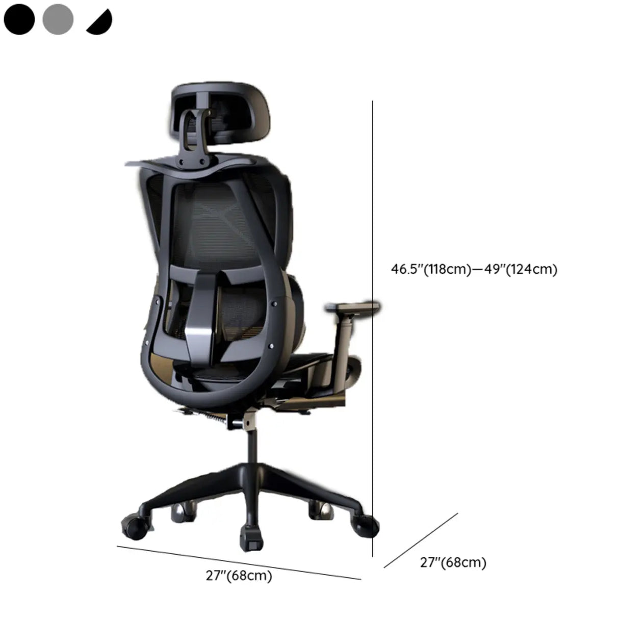 Grey Adjustable Ergonomic Mesh Office Chair with Headrest Image - 16