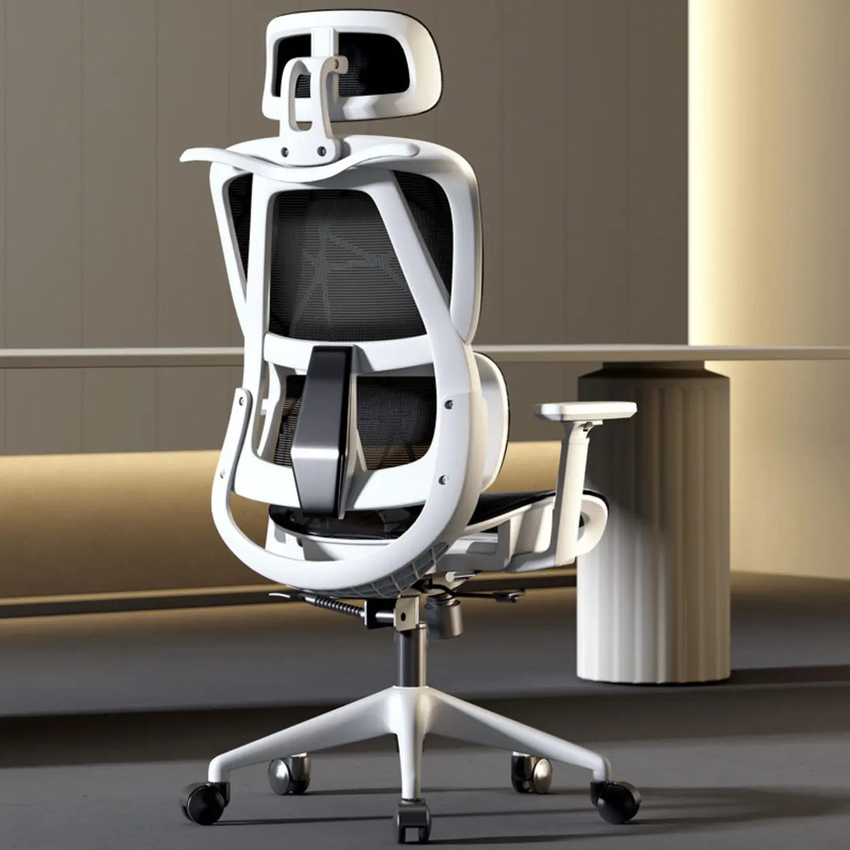 Grey Adjustable Ergonomic Mesh Office Chair with Headrest Image - 3