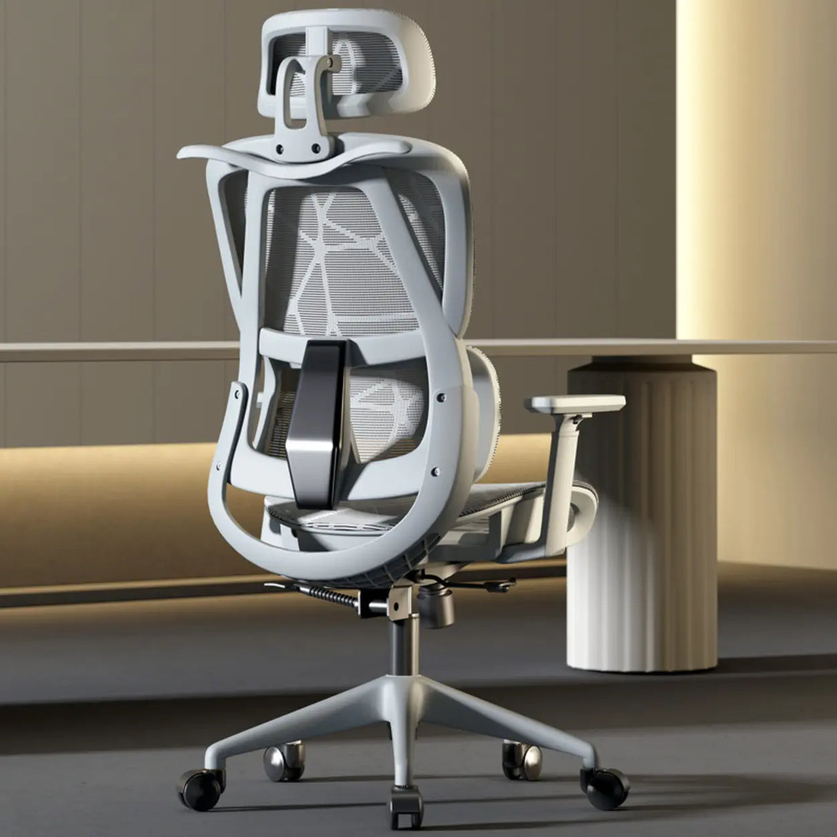 Grey Adjustable Ergonomic Mesh Office Chair with Headrest Image - 5
