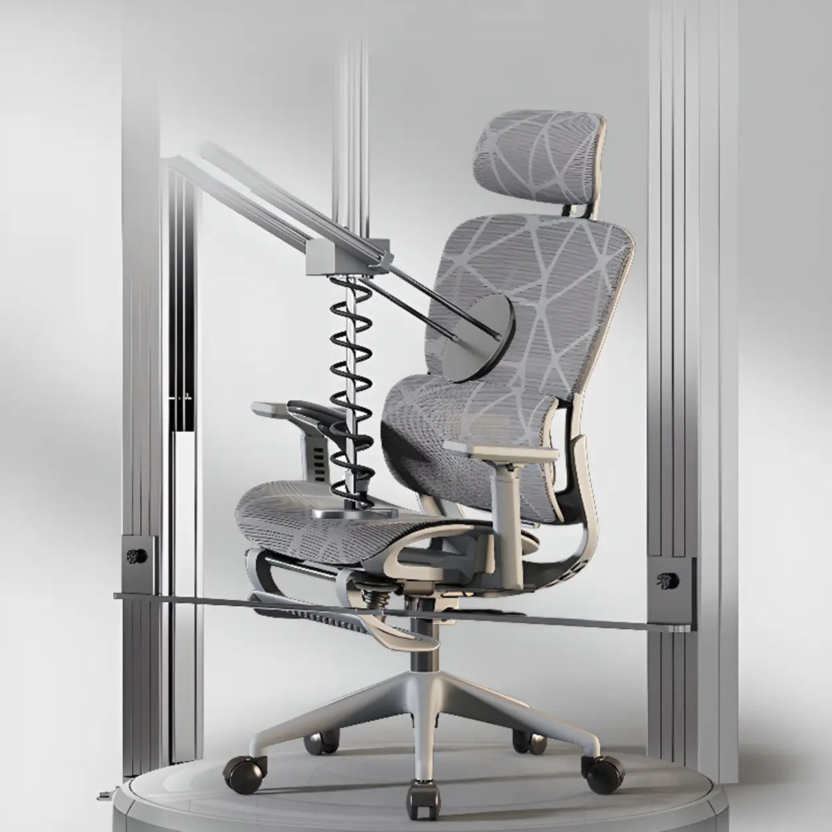 Grey Adjustable Ergonomic Mesh Office Chair with Headrest Image - 6