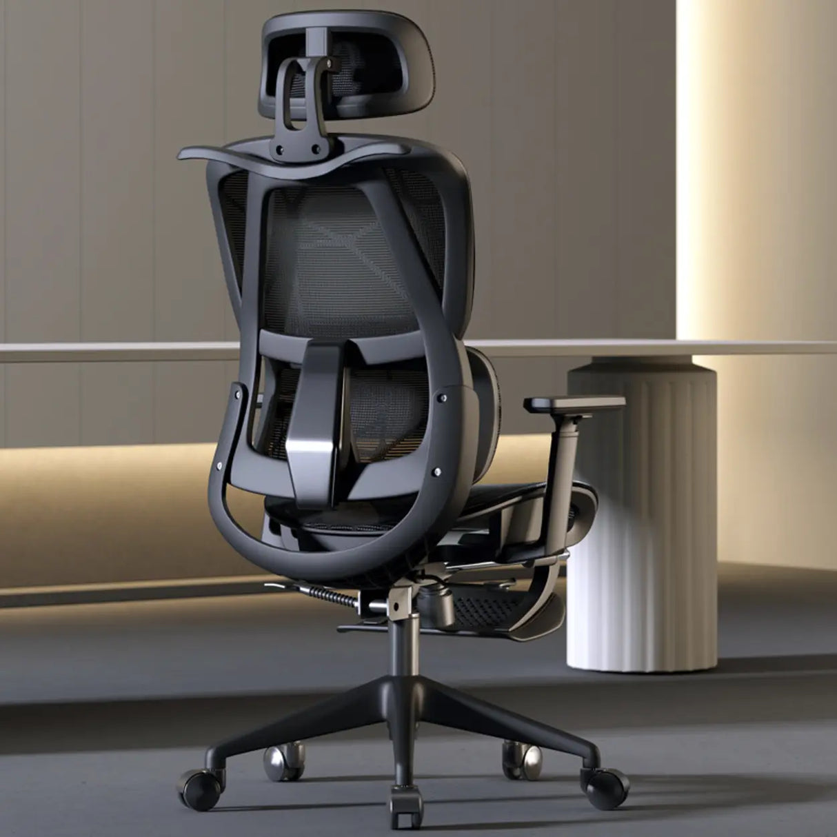 Grey Adjustable Ergonomic Mesh Office Chair with Headrest Image - 7