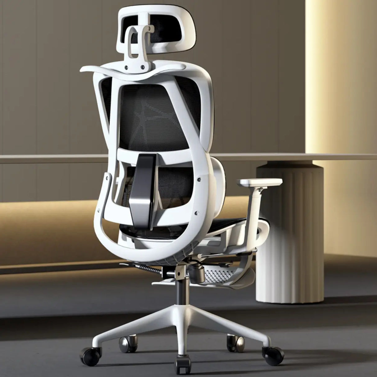 Grey Adjustable Ergonomic Mesh Office Chair with Headrest Image - 9
