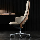 Grey Adjustable High-Back Leather Swivel Office Chair Image - 2