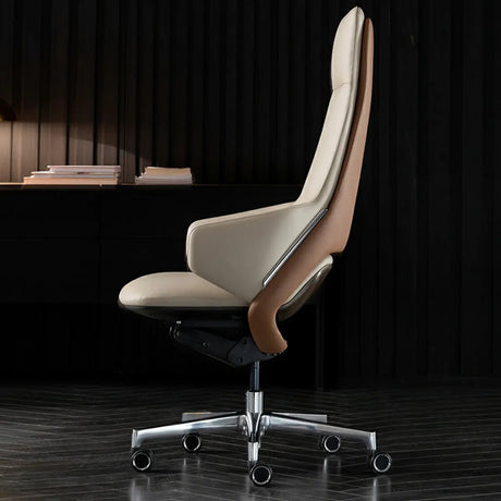 Grey Adjustable High-Back Leather Swivel Office Chair Image - 2