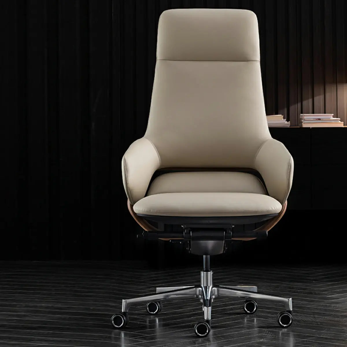 Grey Adjustable High-Back Leather Swivel Office Chair Image - 3