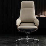 Grey Adjustable High-Back Leather Swivel Office Chair Image - 3