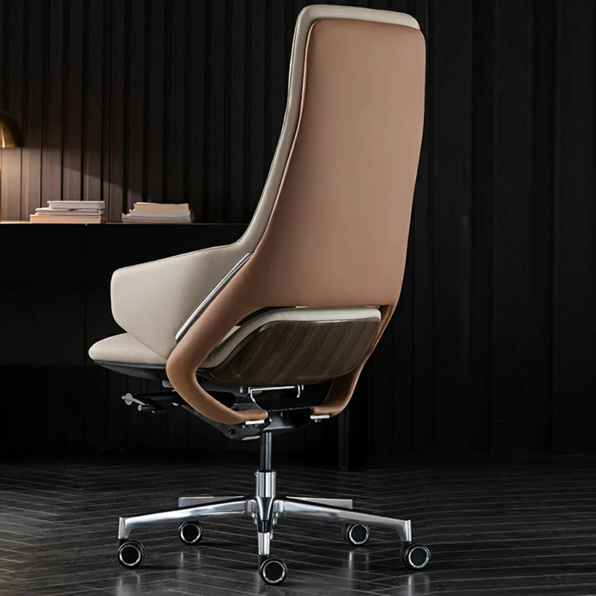 Grey Adjustable High-Back Leather Swivel Office Chair Image - 4