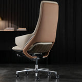 Grey Adjustable High-Back Leather Swivel Office Chair Image - 4