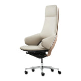 Grey Adjustable High-Back Leather Swivel Office Chair Image - 5
