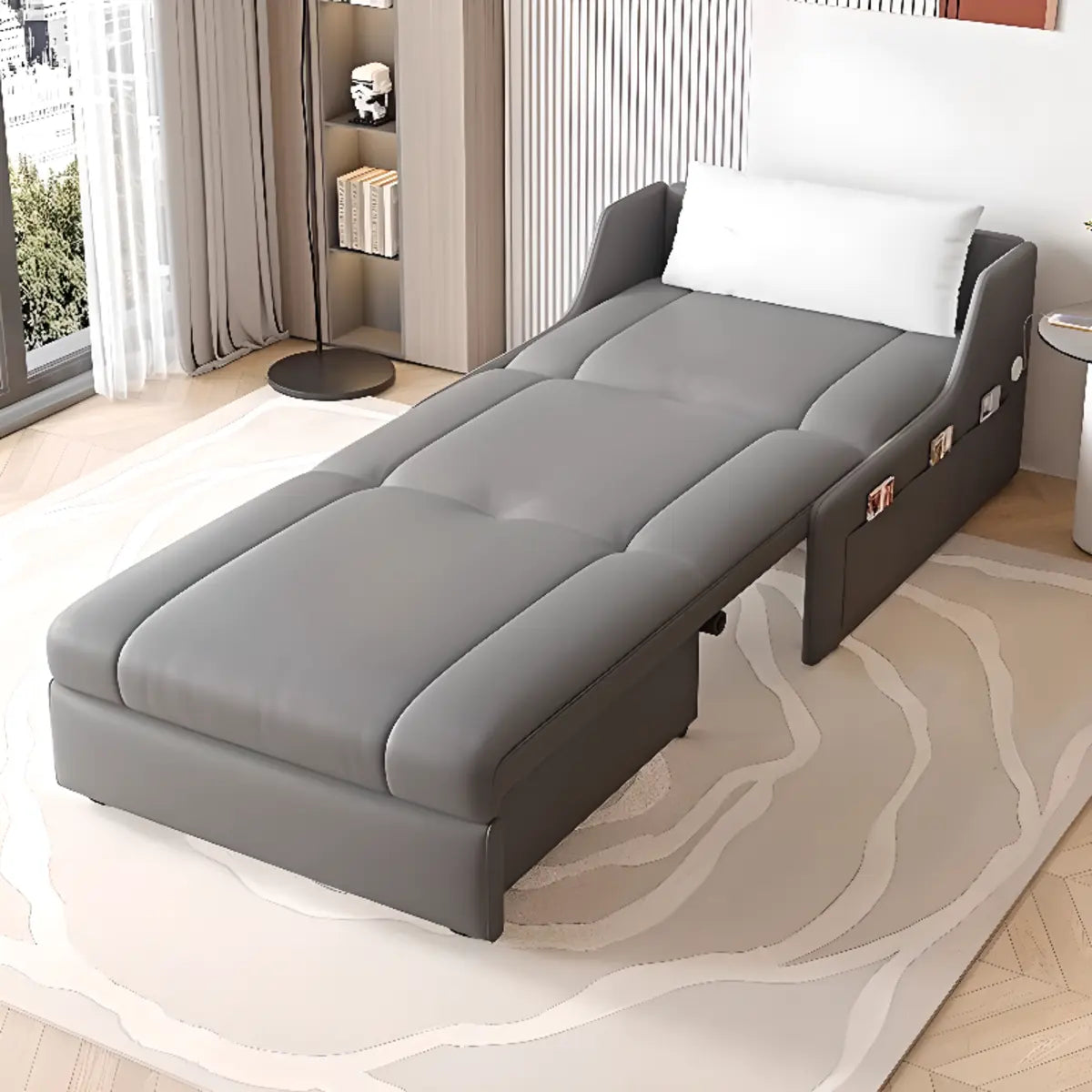 Grey Armless Rectangular Leather Storage Futon Daybed Image - 1