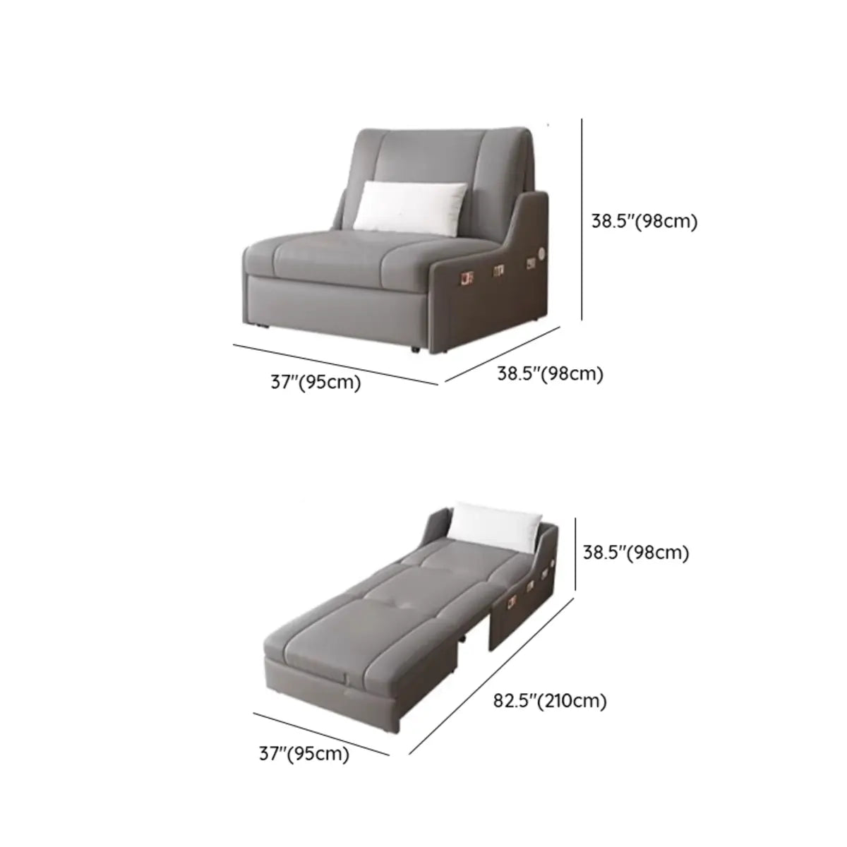 Grey Armless Rectangular Leather Storage Futon Daybed 