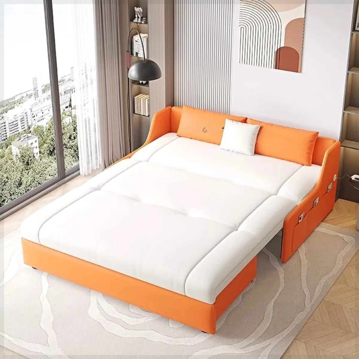 Grey Armless Rectangular Leather Storage Futon Daybed Image - 4