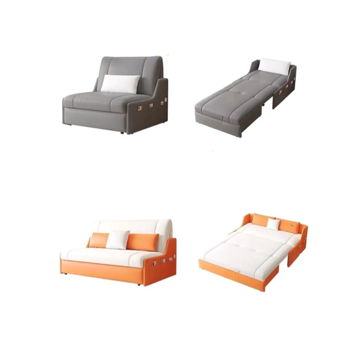 Grey Armless Rectangular Leather Storage Futon Daybed Image - 5