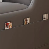 Grey Armless Rectangular Leather Storage Futon Daybed Image - 9