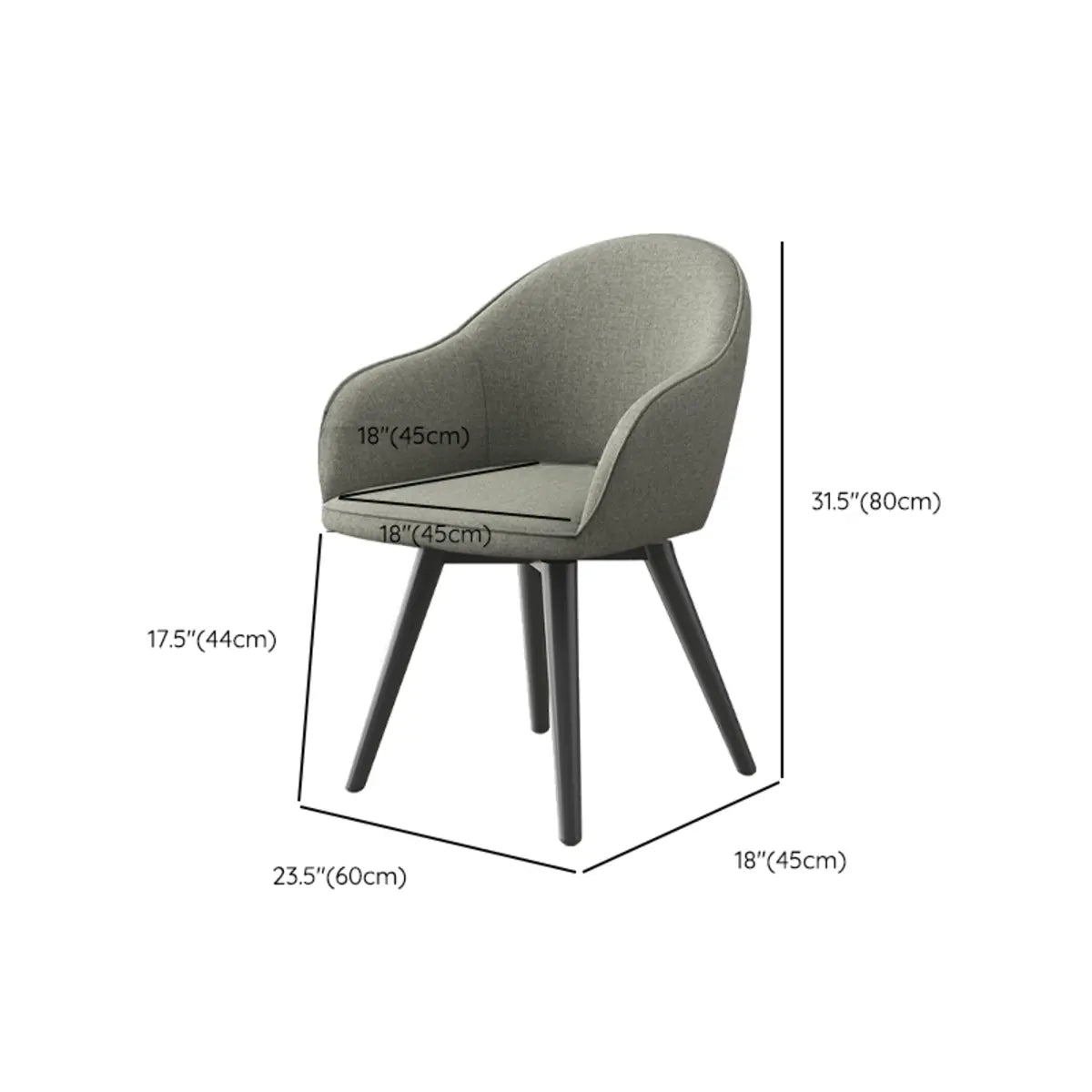 Grey Backrest Linen Upholstered Metal Leg Dining Chairs 