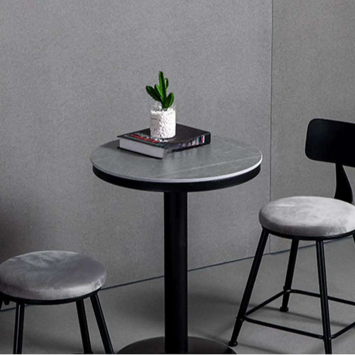 Grey Circular Round Sintered Stone Small Bistro Bar Table Image - 10