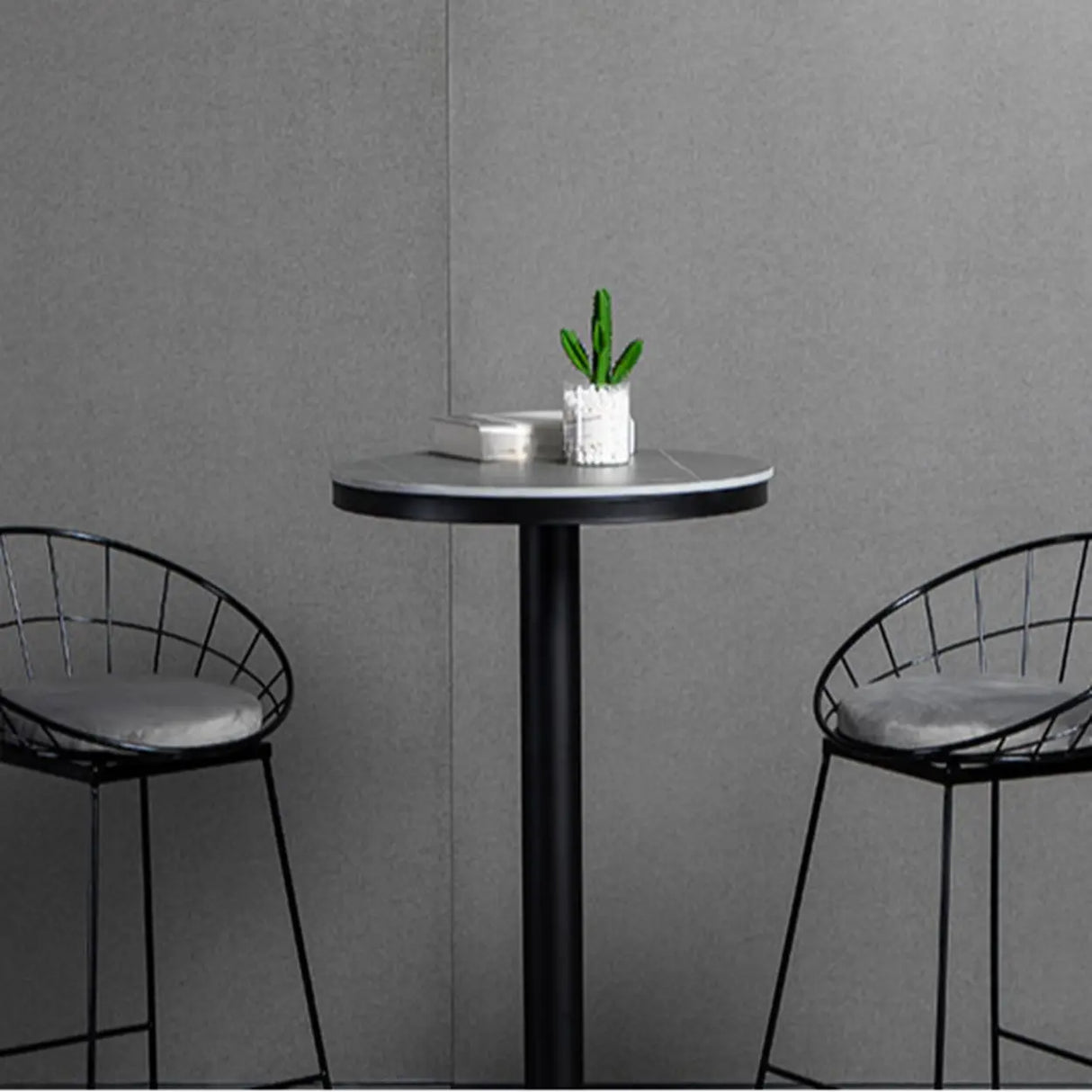 Grey Circular Round Sintered Stone Small Bistro Bar Table Image - 11