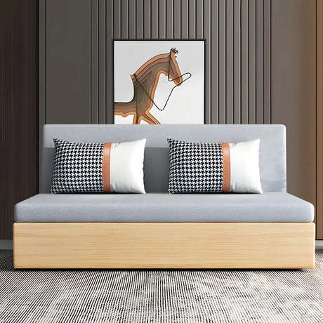 Grey Cotton Blend Pillow Back Sofa Bed with Slipcover Image - 1