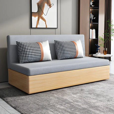 Grey Cotton Blend Pillow Back Sofa Bed with Slipcover Image - 2