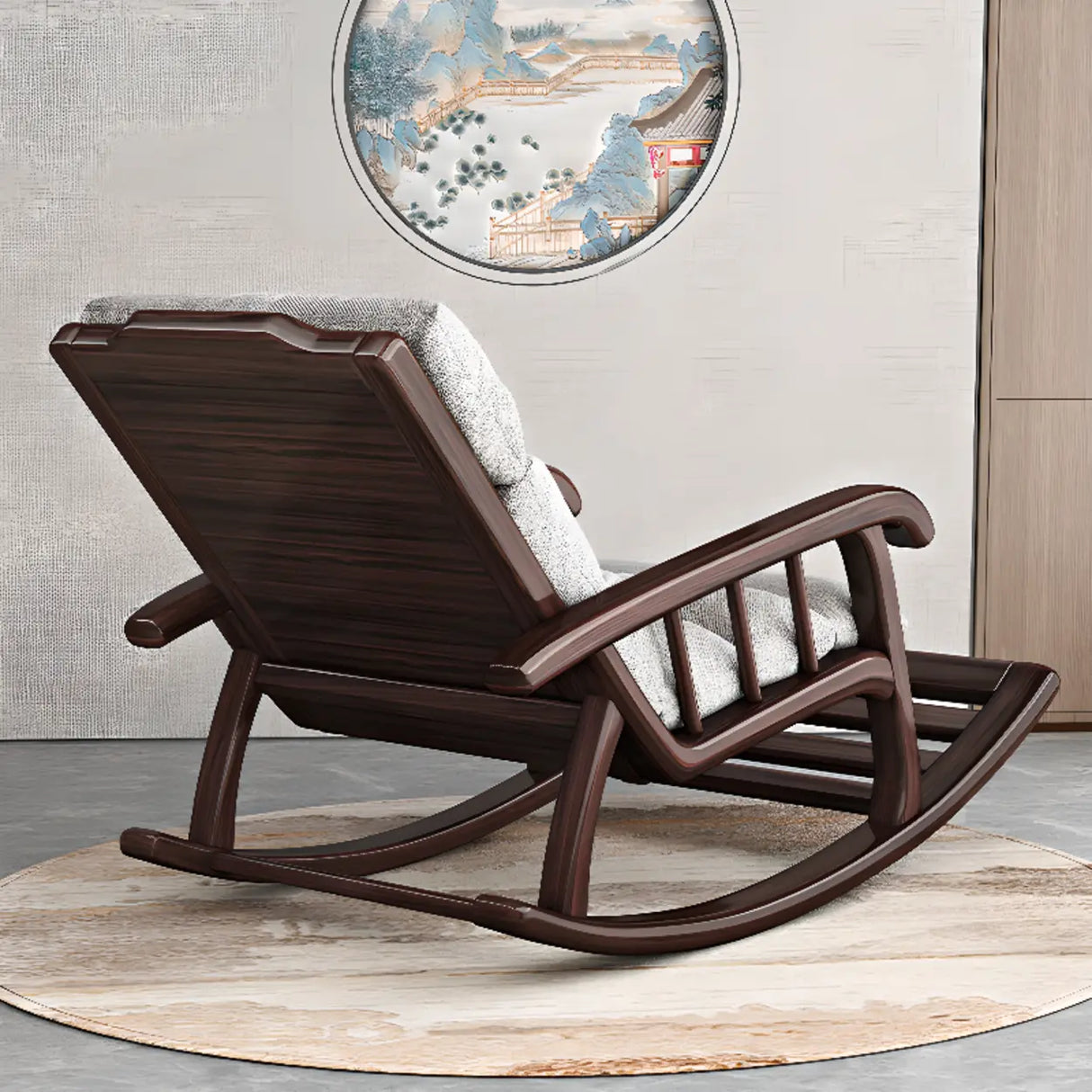 Grey Cotton Rocking Chair with Track Arms and Slipcover Image - 3