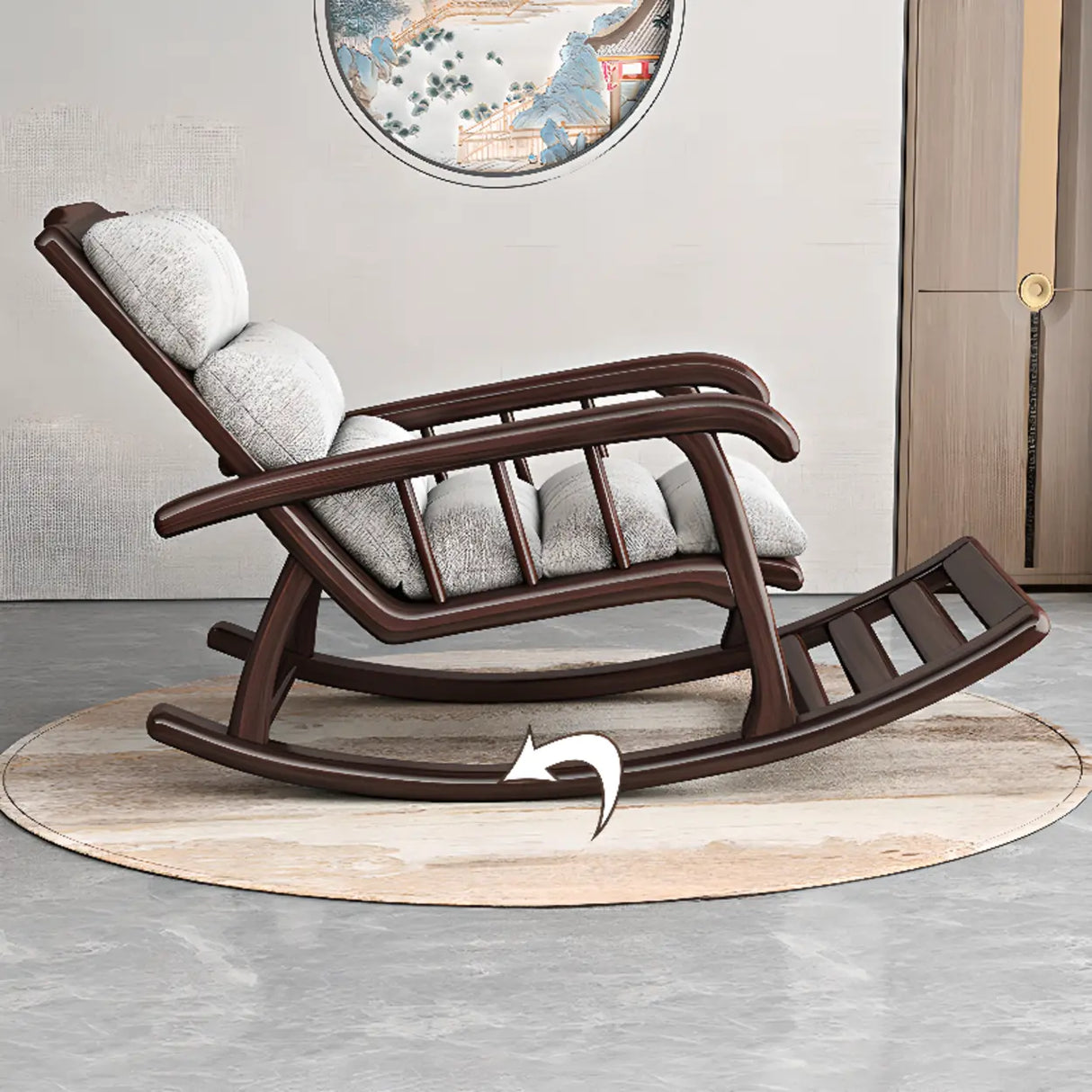 Grey Cotton Rocking Chair with Track Arms and Slipcover Image - 4