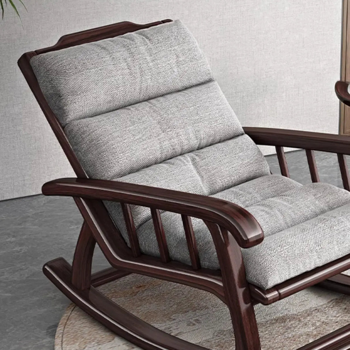 Grey Cotton Rocking Chair with Track Arms and Slipcover Image - 6