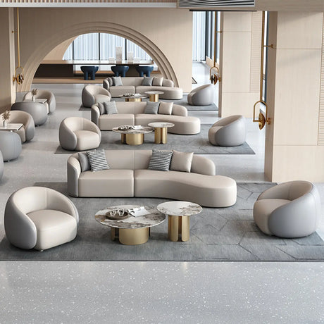 Grey Curved Leather Reception Sofa Seating Group Image - 1