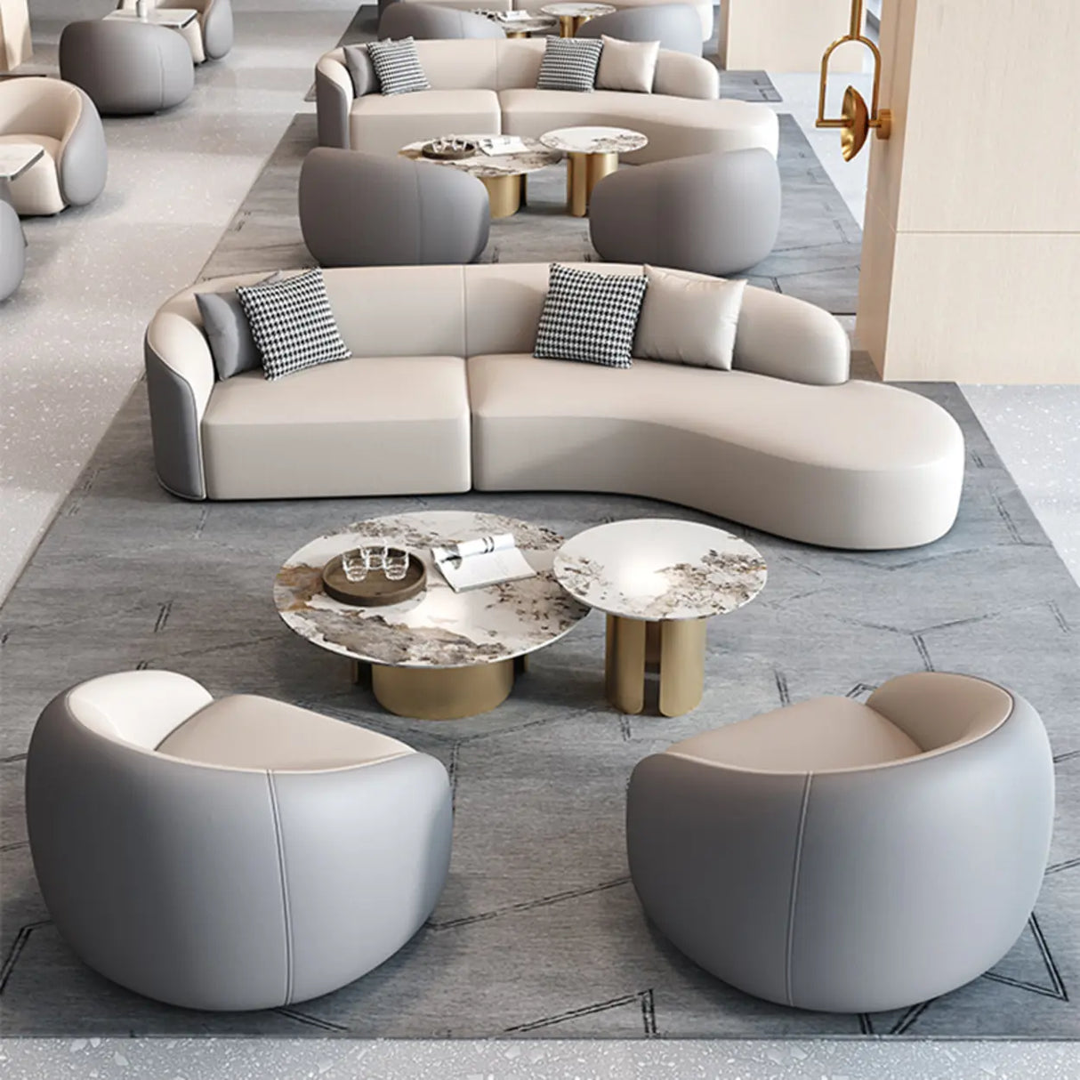 Grey Curved Leather Reception Sofa Seating Group Image - 12