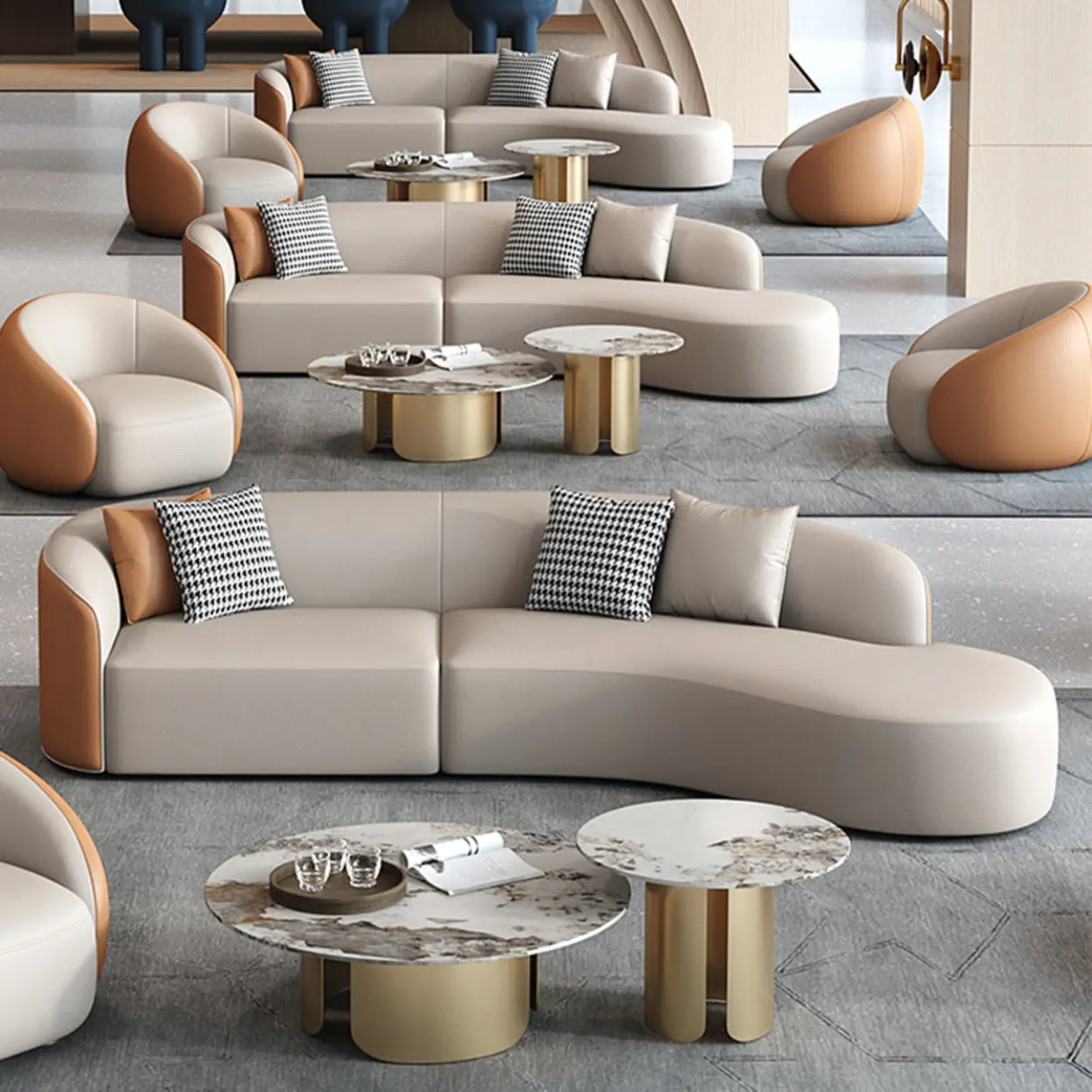 Grey Curved Leather Reception Sofa Seating Group Image - 17