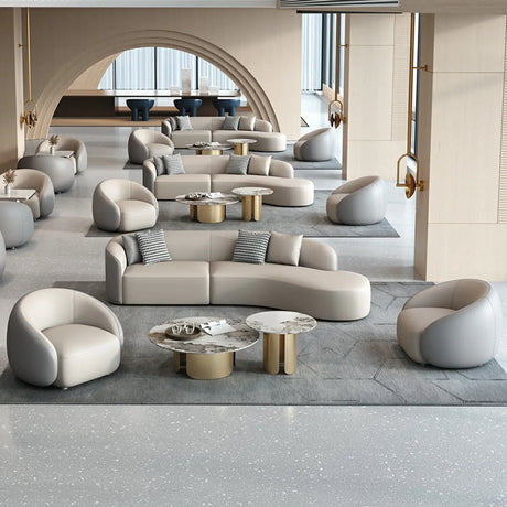 Grey Curved Leather Reception Sofa Seating Group Image - 2