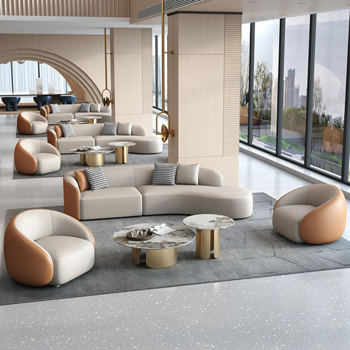 Grey Curved Leather Reception Sofa Seating Group Image - 3
