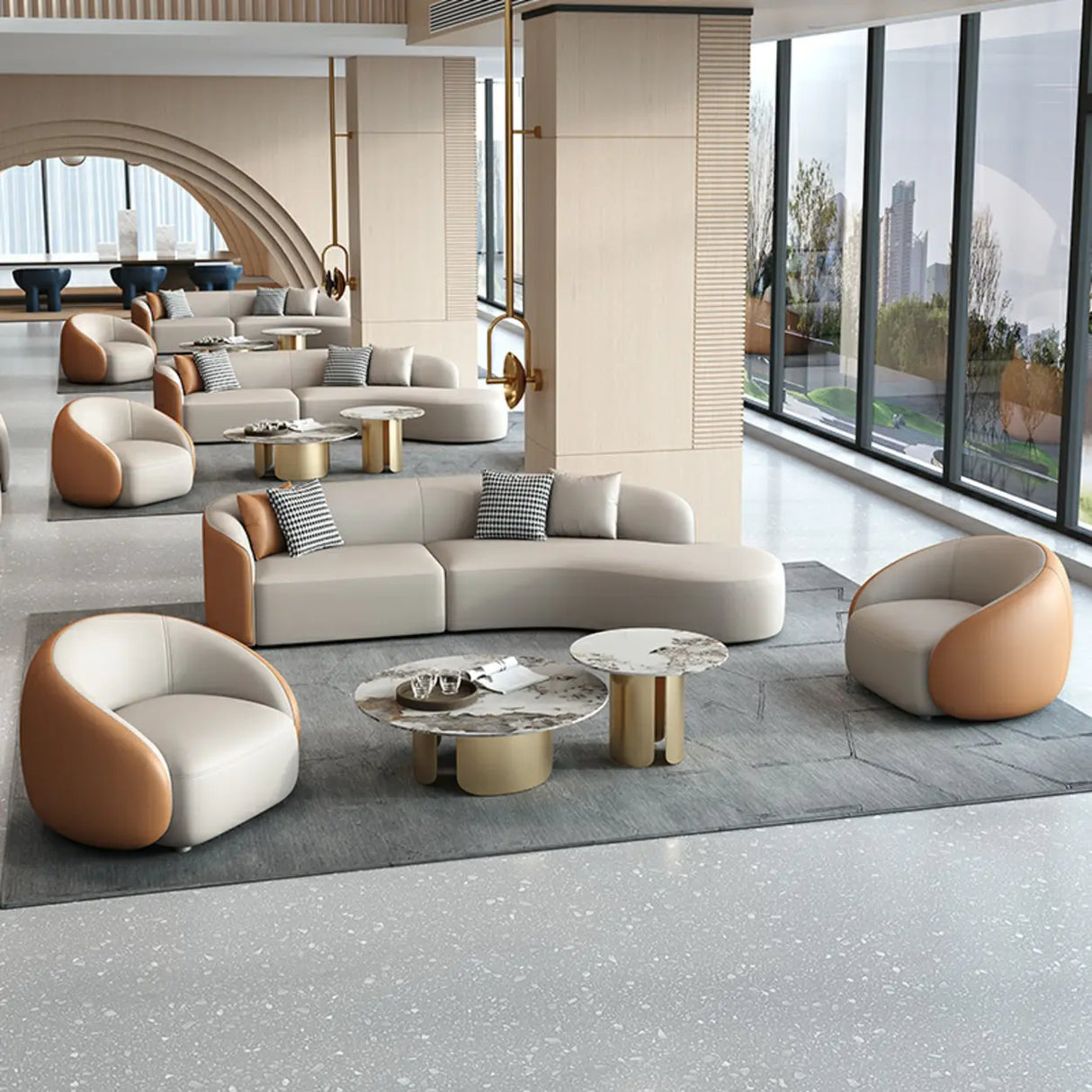 Grey Curved Leather Reception Sofa Seating Group Image - 4