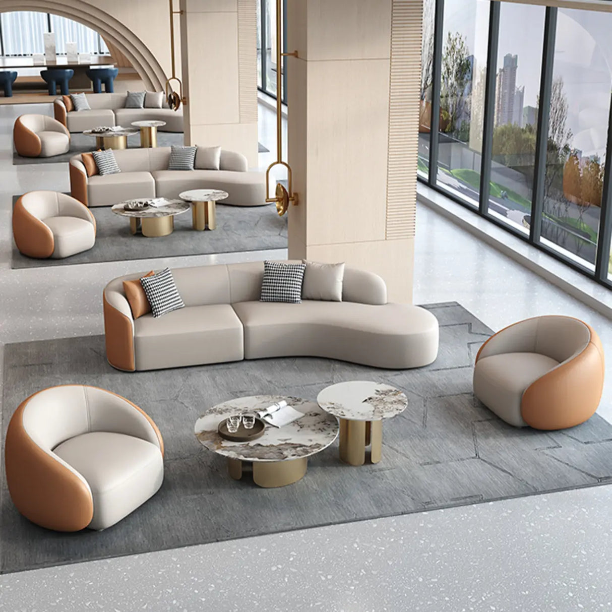 Grey Curved Leather Reception Sofa Seating Group Image - 6