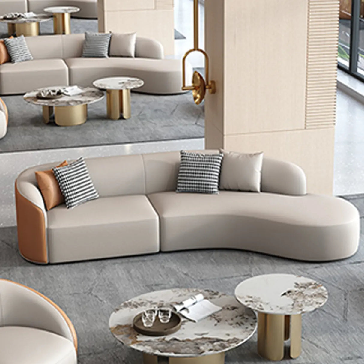 Grey Curved Leather Reception Sofa Seating Group Image - 8