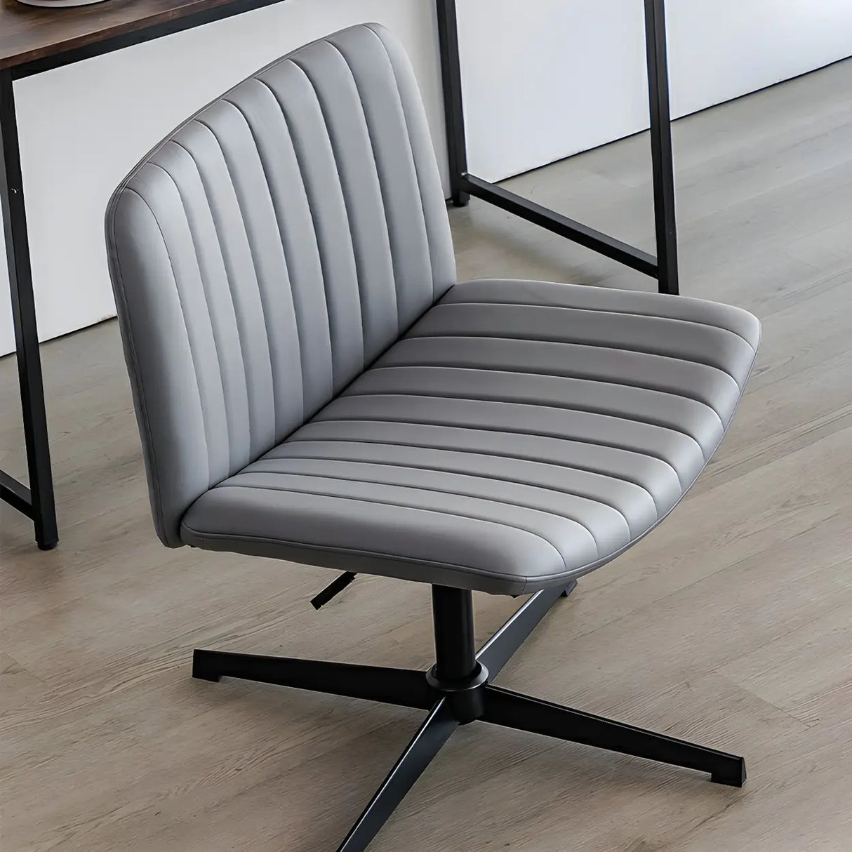 Grey Ergonomic Modern Armless Mid-Back PU Office Chair Image - 11