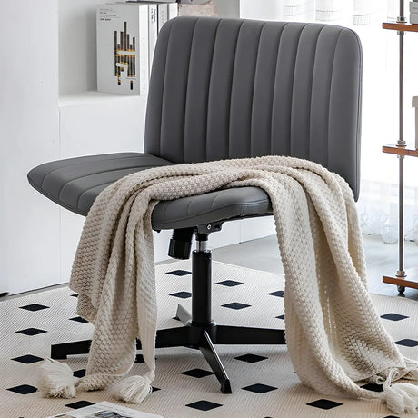 Grey Ergonomic Modern Armless Mid-Back PU Office Chair Image - 1