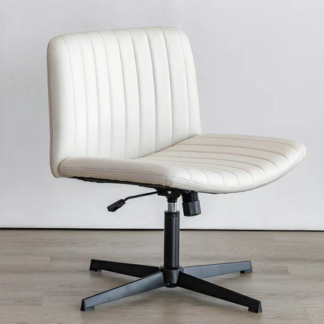 Grey Ergonomic Modern Armless Mid-Back PU Office Chair Image - 2