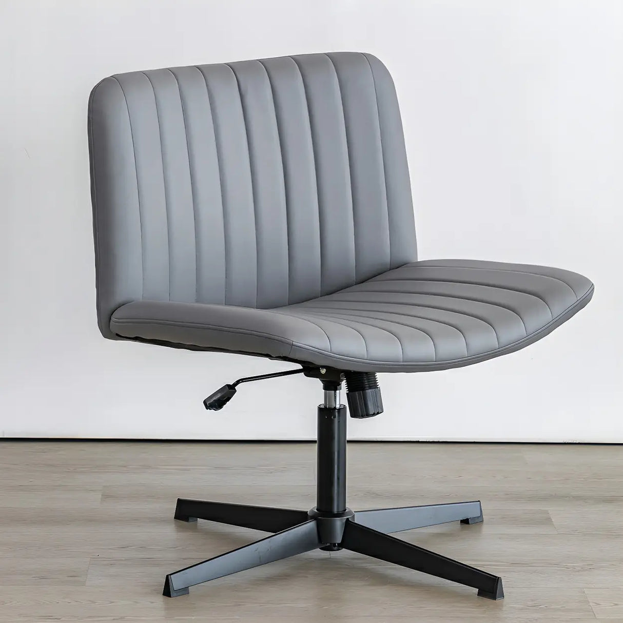 Grey Ergonomic Modern Armless Mid-Back PU Office Chair Image - 3