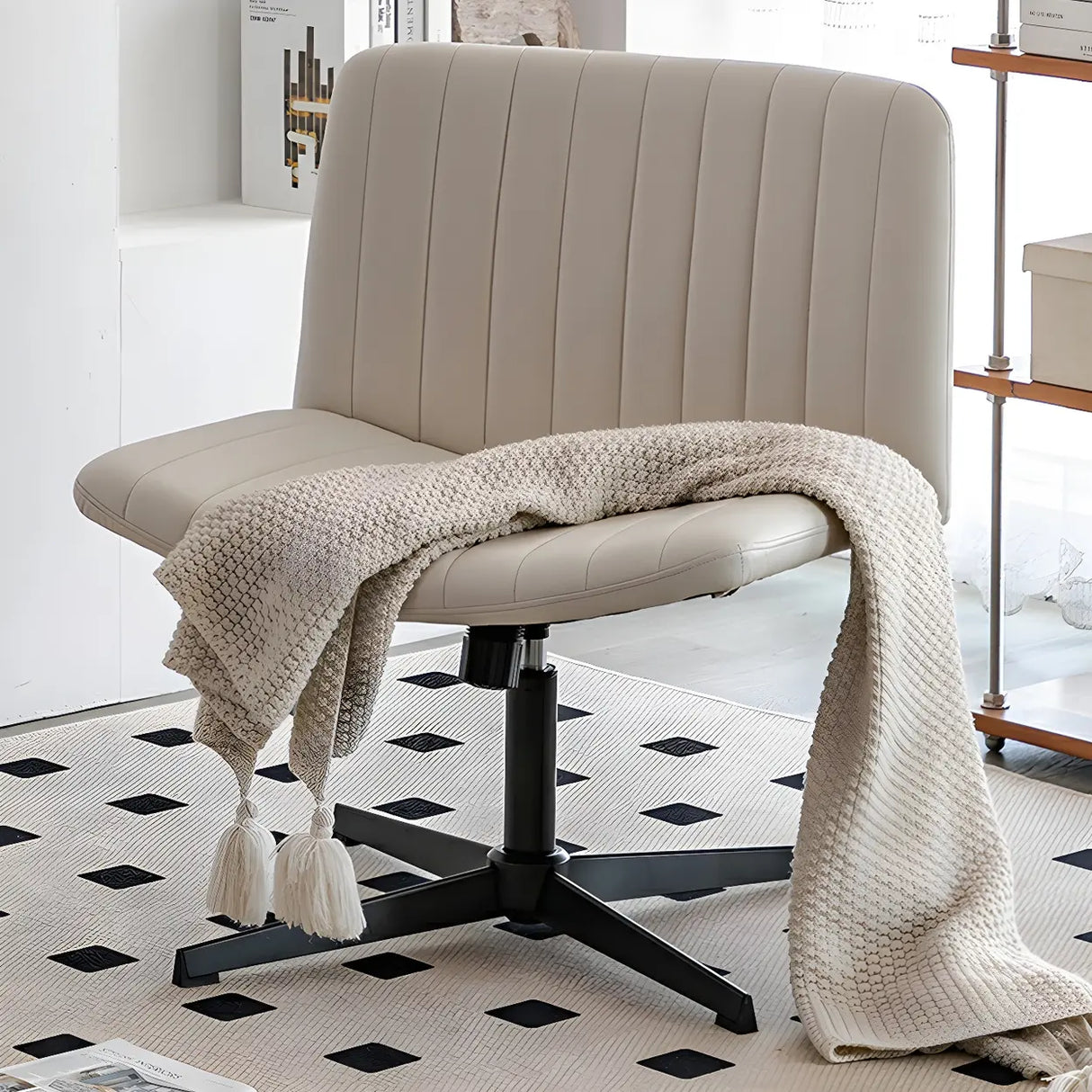 Grey Ergonomic Modern Armless Mid-Back PU Office Chair Image - 5
