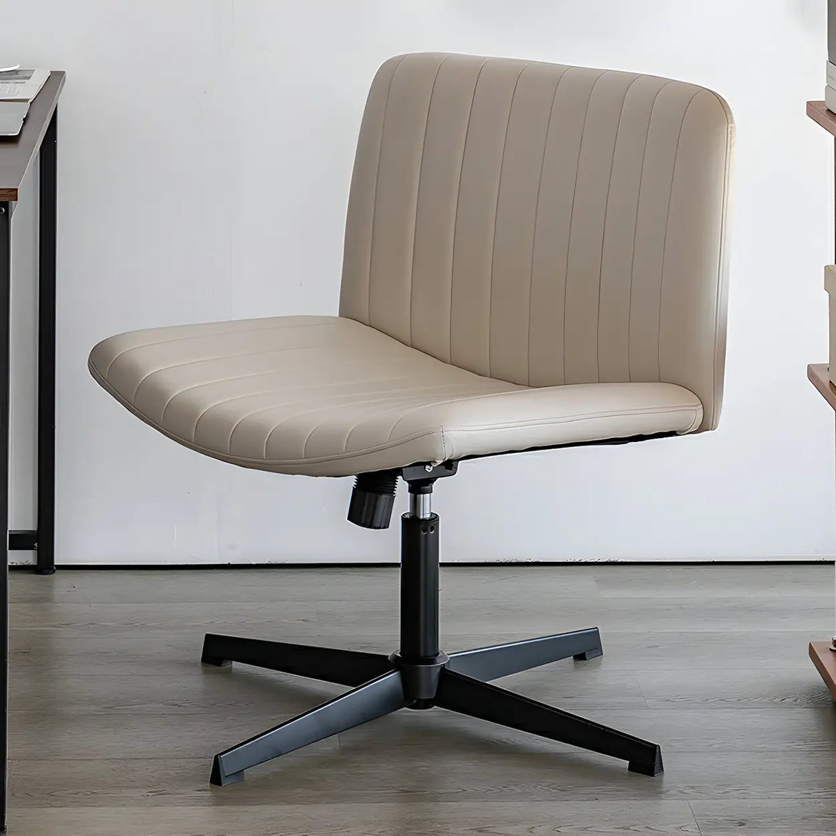 Grey Ergonomic Modern Armless Mid-Back PU Office Chair Image - 6