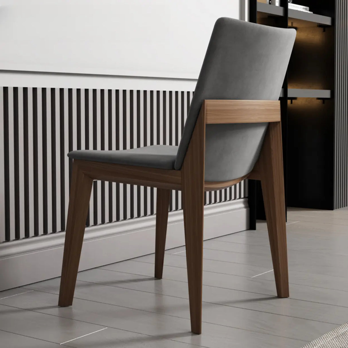 Grey Fabric Seat Backrest Natural Wood Dining Chair Image - 1