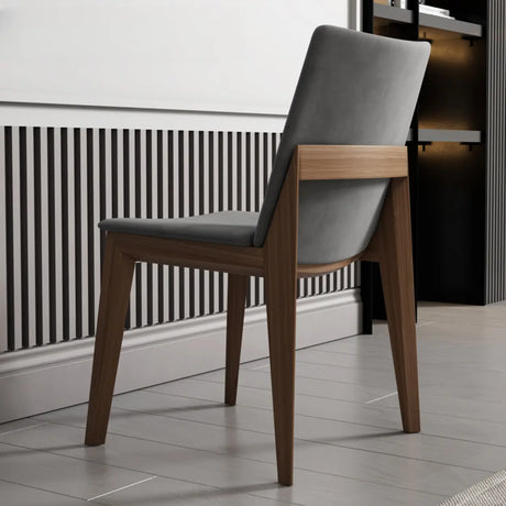 Grey Fabric Seat Backrest Natural Wood Dining Chair Image - 1