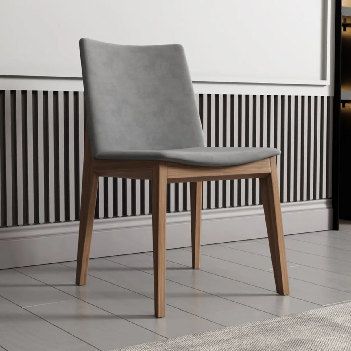 Grey Fabric Seat Backrest Natural Wood Dining Chair Image - 3