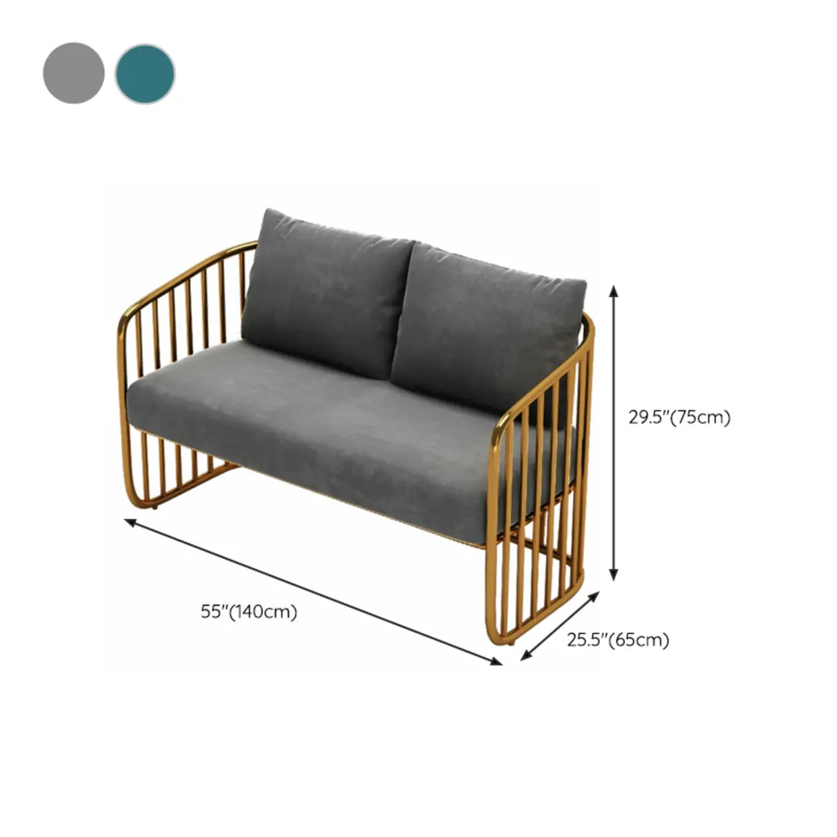 Grey Fade Resistant Fabric Metal Frame Loveseat Set 